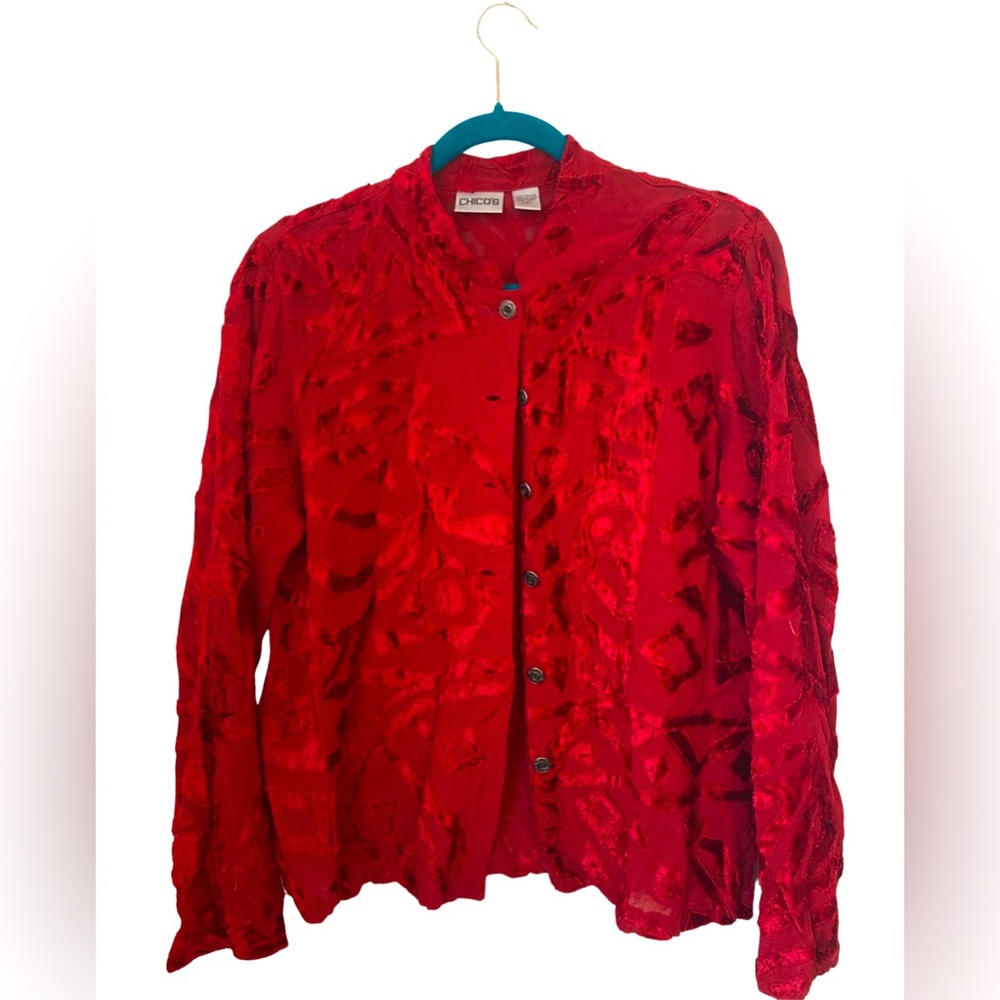 Chico’s red jacket.